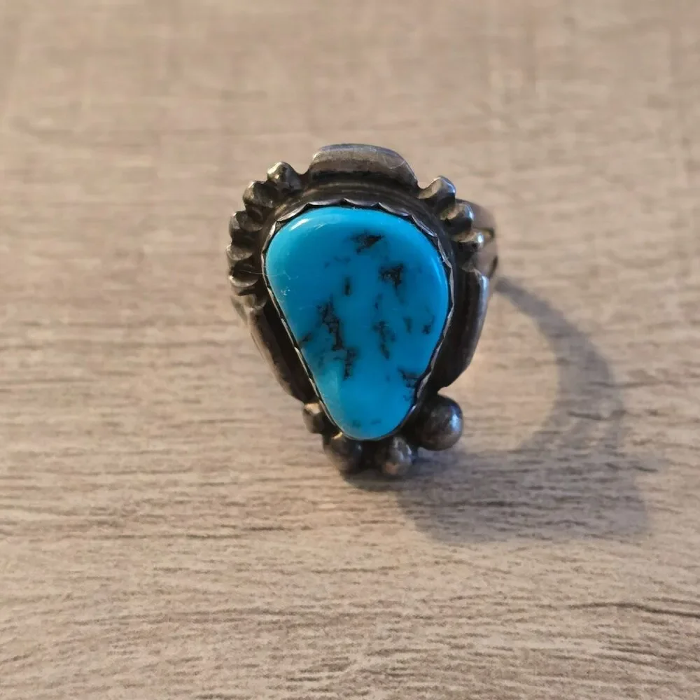 Southwestern Sterling Silver Turquoise Ring Sz 7.5
